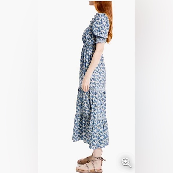 NWT Max Studio Ruffle Collar Print Tiered French Blue/Marigold Floral Maxi Dress - Picture 5 of 9